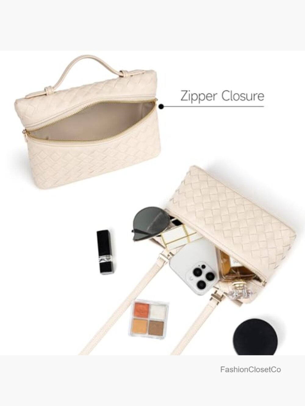 Small Woven Crossbody Bag with Top Handle Adjustable Strap Vegan Leather Clutch - Picture 5 of 7